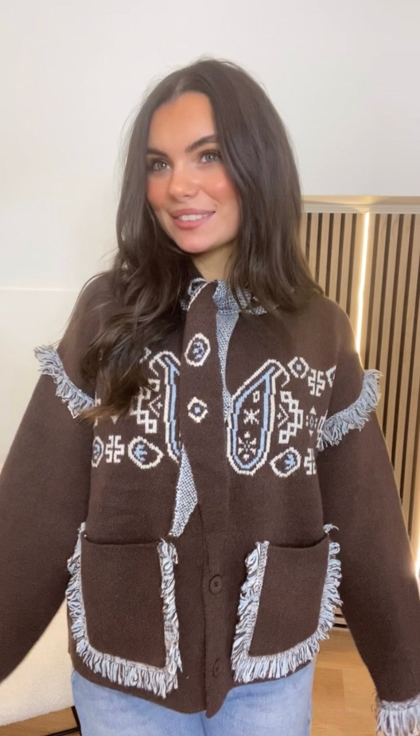 Dakota brown/blue knitted jacket