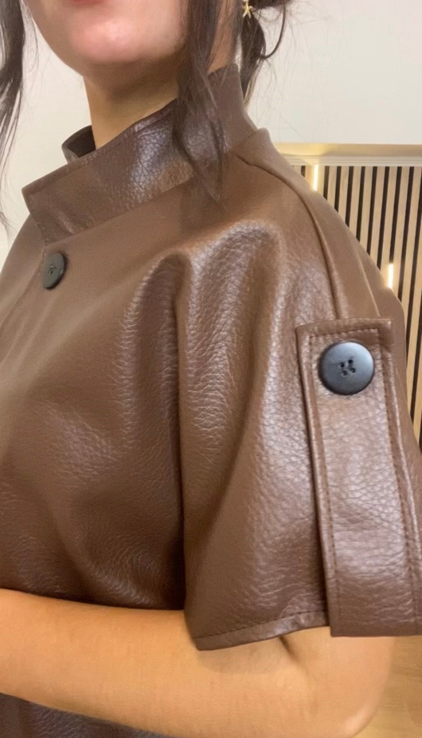 Imogen brown pu short sleeve jacket