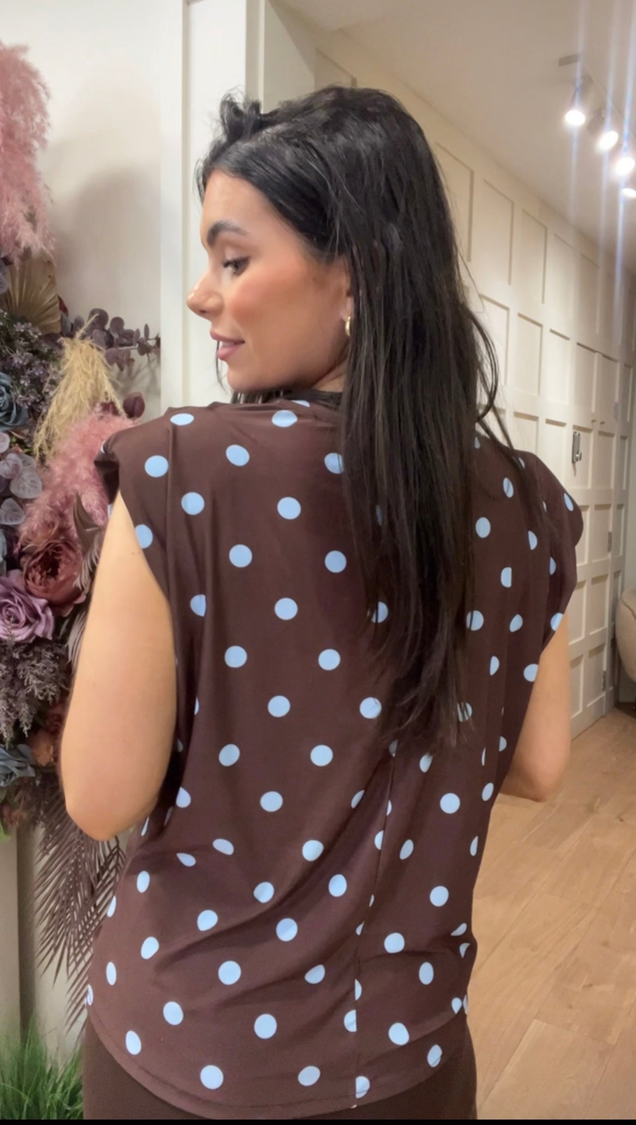 Anna brown polka top