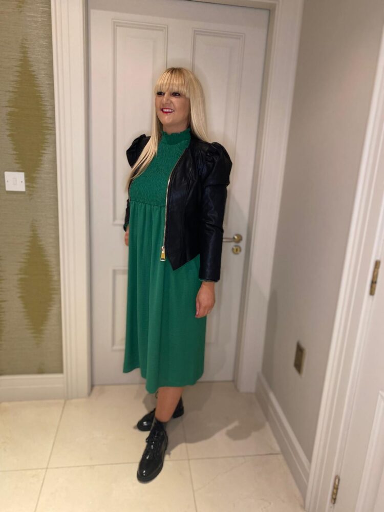 Green High Neck Midi Length Dress