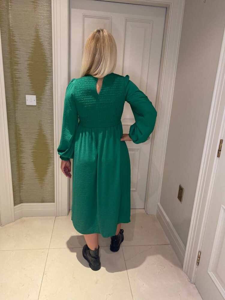 Green High Neck Midi Length Dress