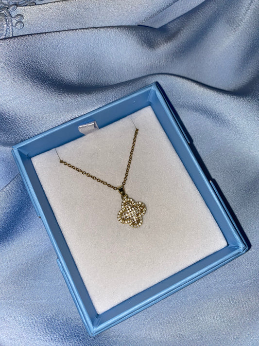 Gold glitter gold clover necklace