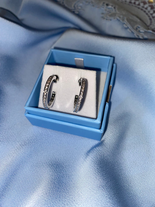 Silver crystal hoops