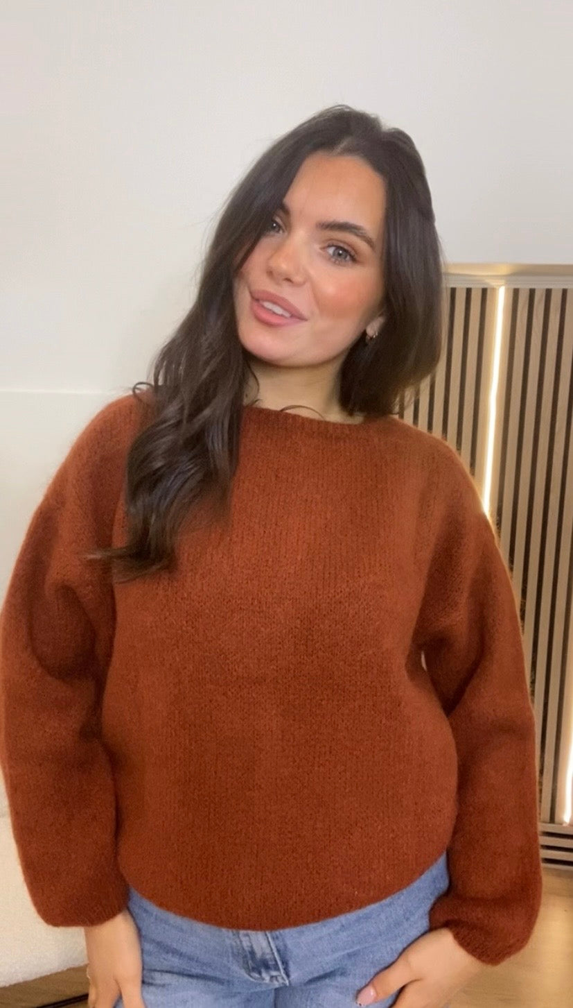 Faye rust mohair knitted jumper