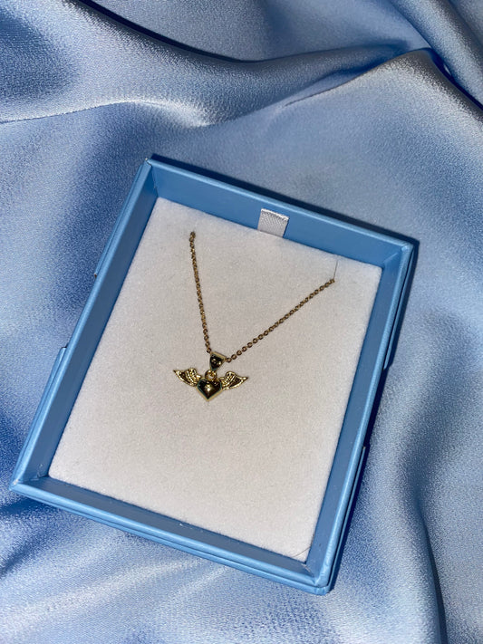 Gold winged heart necklace