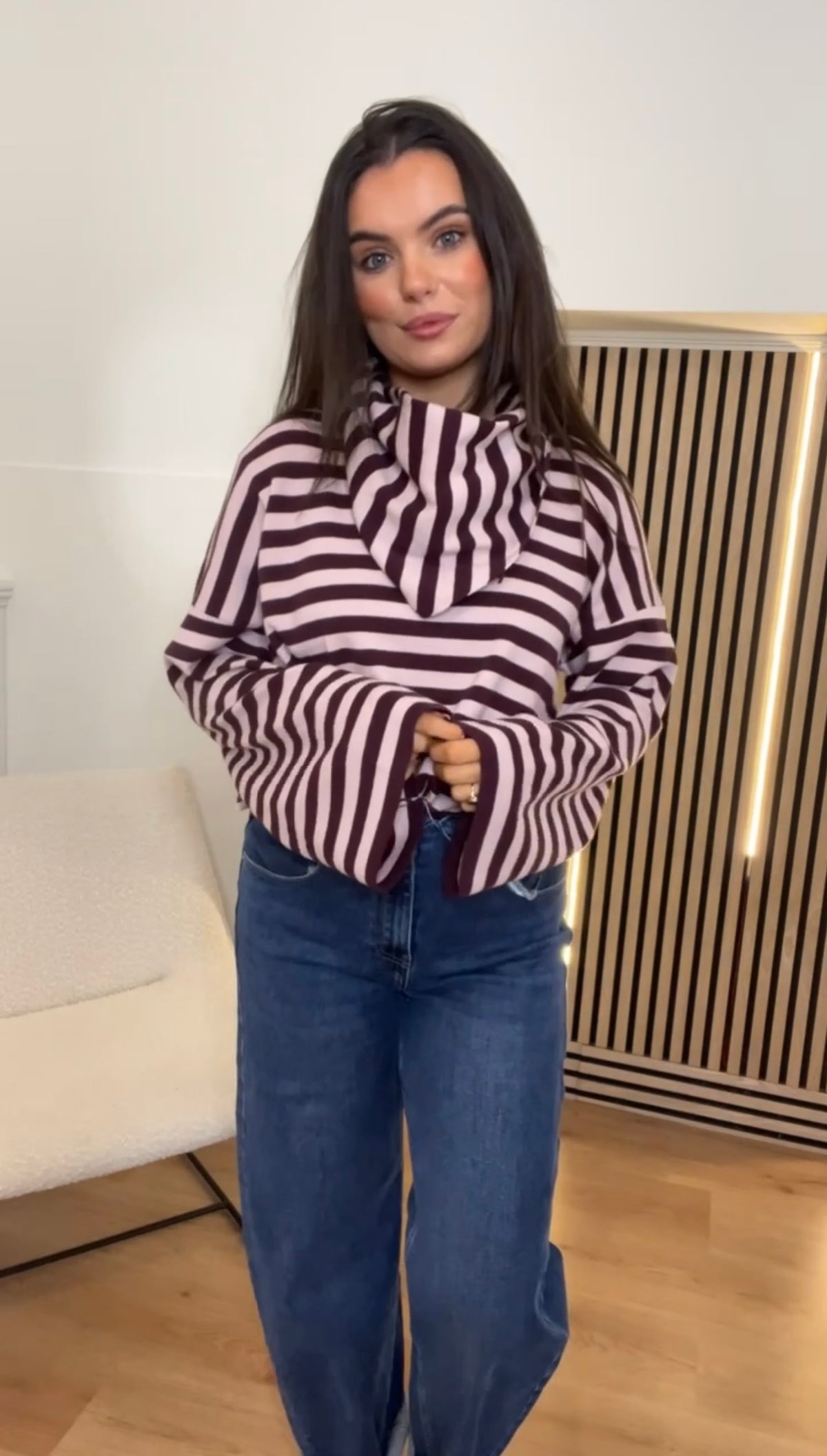 Ellie- Burgundy & Pink stripe scarf knit jumper