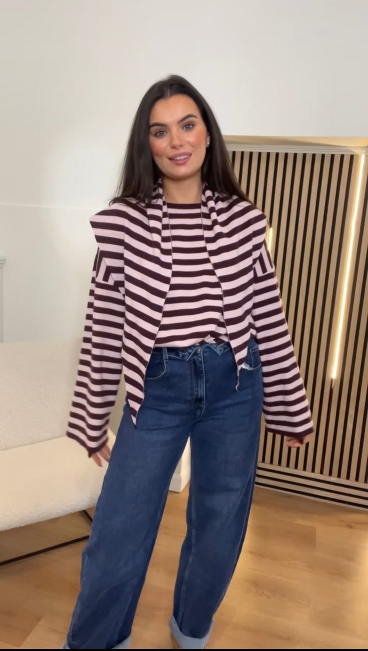 Ellie- Burgundy & Pink stripe scarf knit jumper