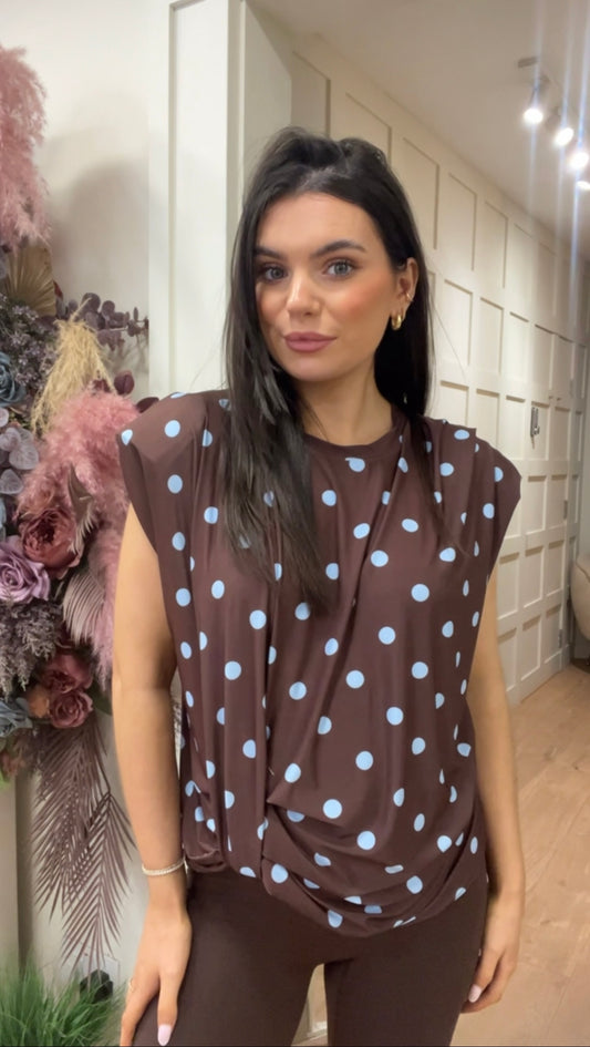 Anna brown polka top
