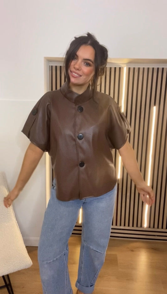 Imogen brown pu short sleeve jacket