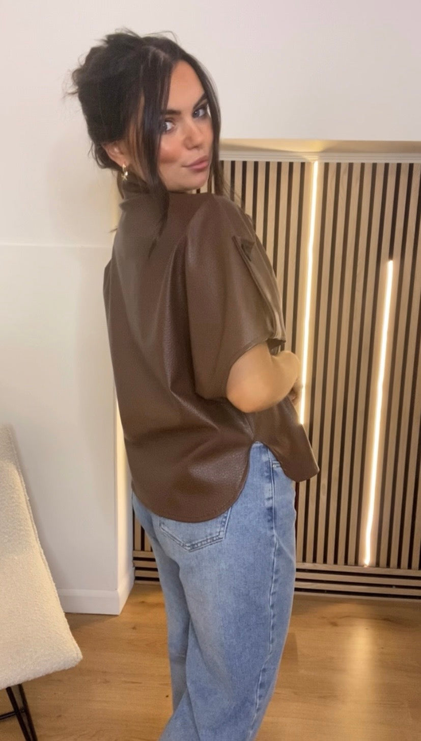 Imogen brown pu short sleeve jacket