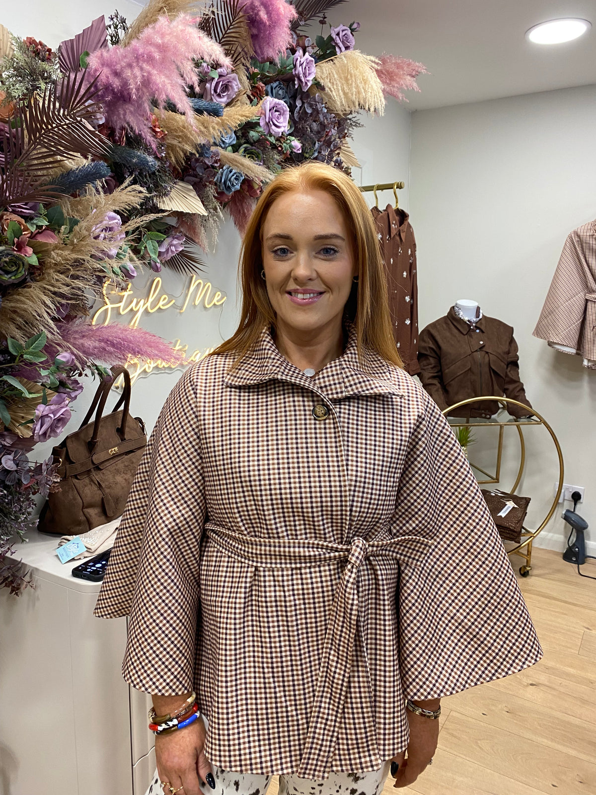 Savannah brown check cape